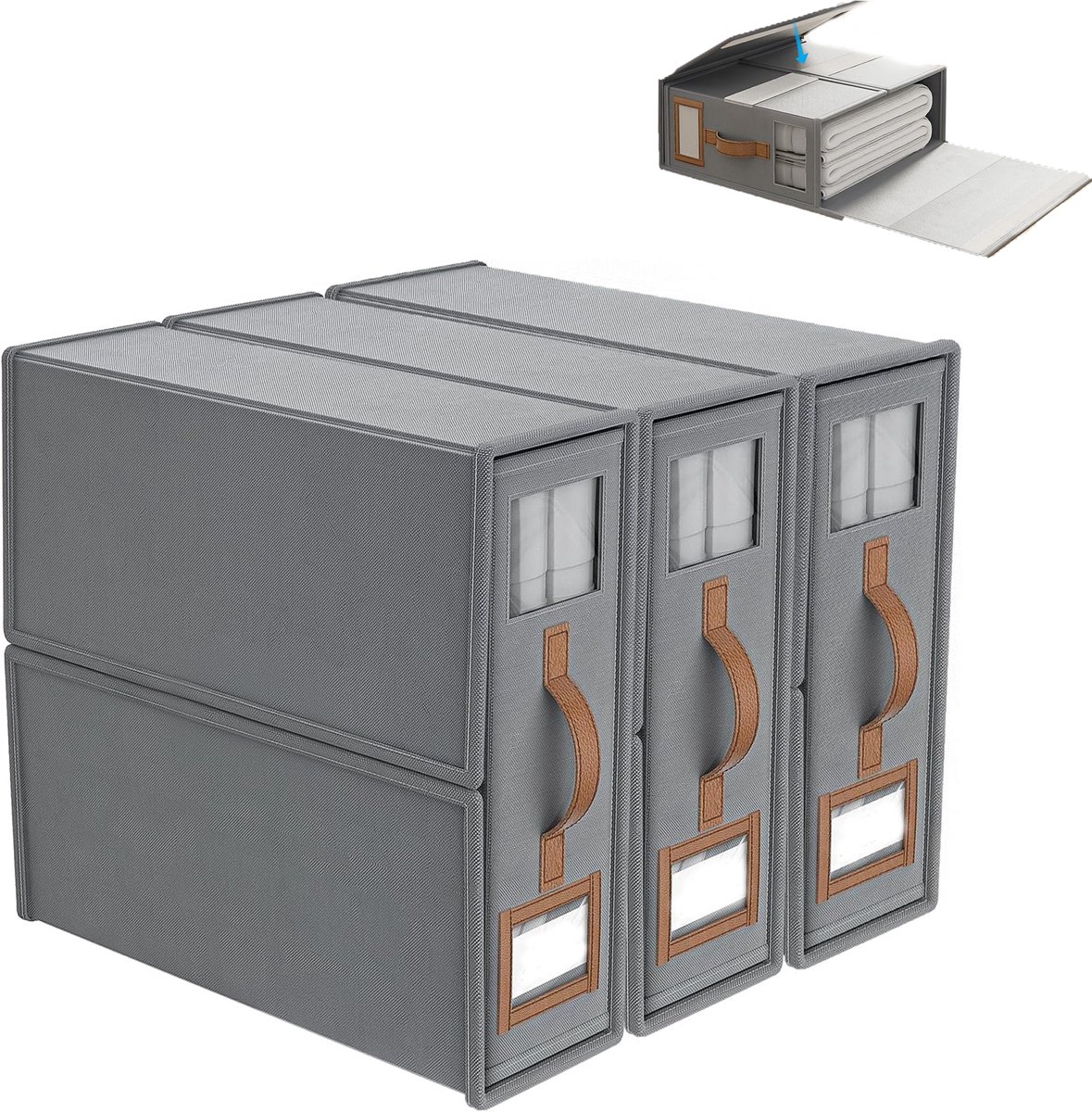 KZQ 3-pack opvouwbare opbergboxen voor beddengoed - Linnen stof met venster voor overzichtelijke opslag - Geschikt voor lakens kussens en dekbedden - Perfect voor kastorganisatie - Grijs