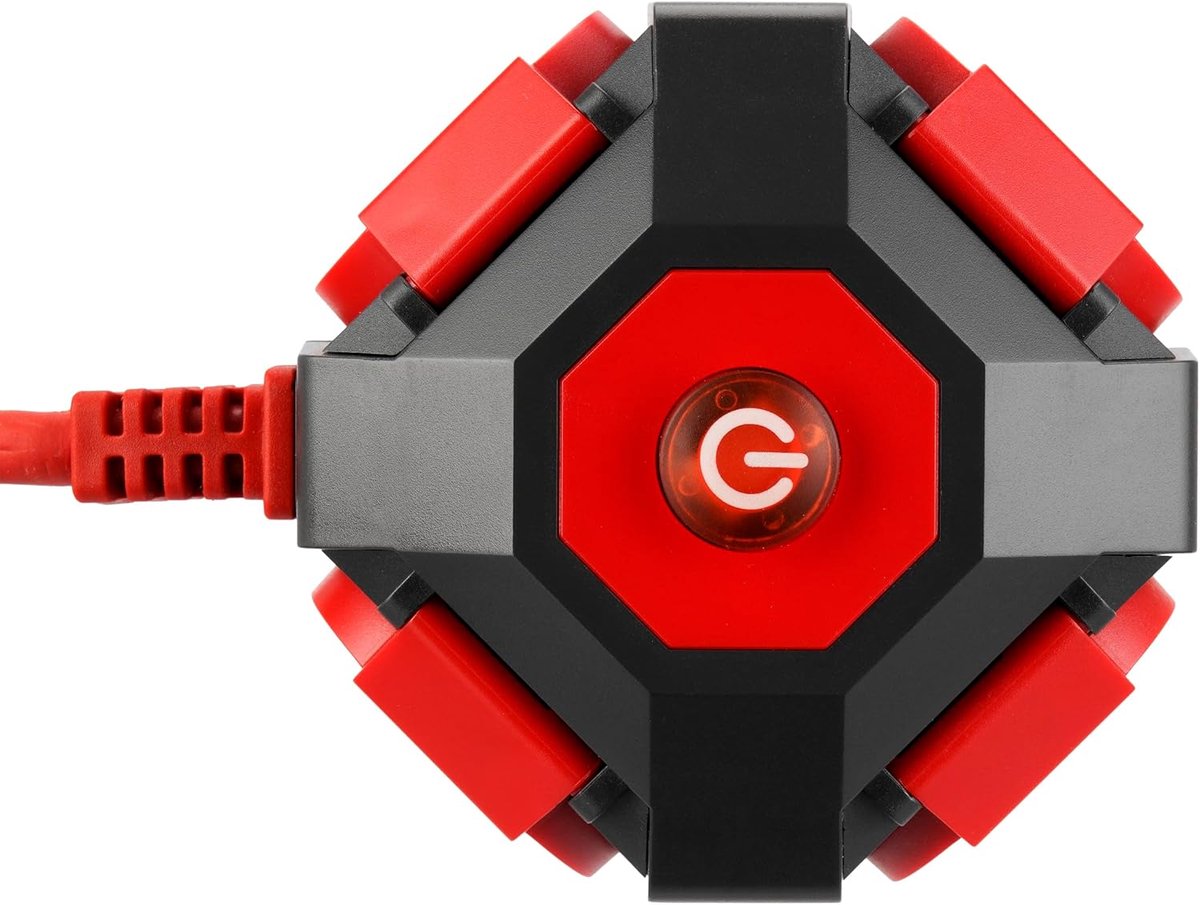 SnelShoppen - PowerGlobe Stekkerdoos, 4-voudige Stopcontact, IP44, Rood-Zwart, 1.4m Kabellengte, 3680W, Voor Binnen en Buiten Gebruik, Ideaal voor Tui