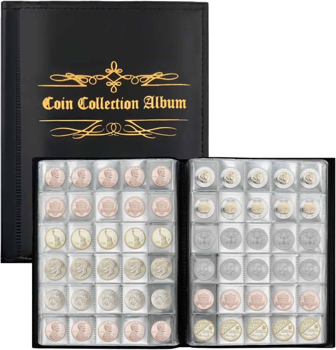 SnelShoppen - Coin Album voor 480 Munten - Zwart - Coin Collectie Album voor Euro Munten, Medailles, Badges - Geschikt voor 25mm en 27mm Coin Collecti