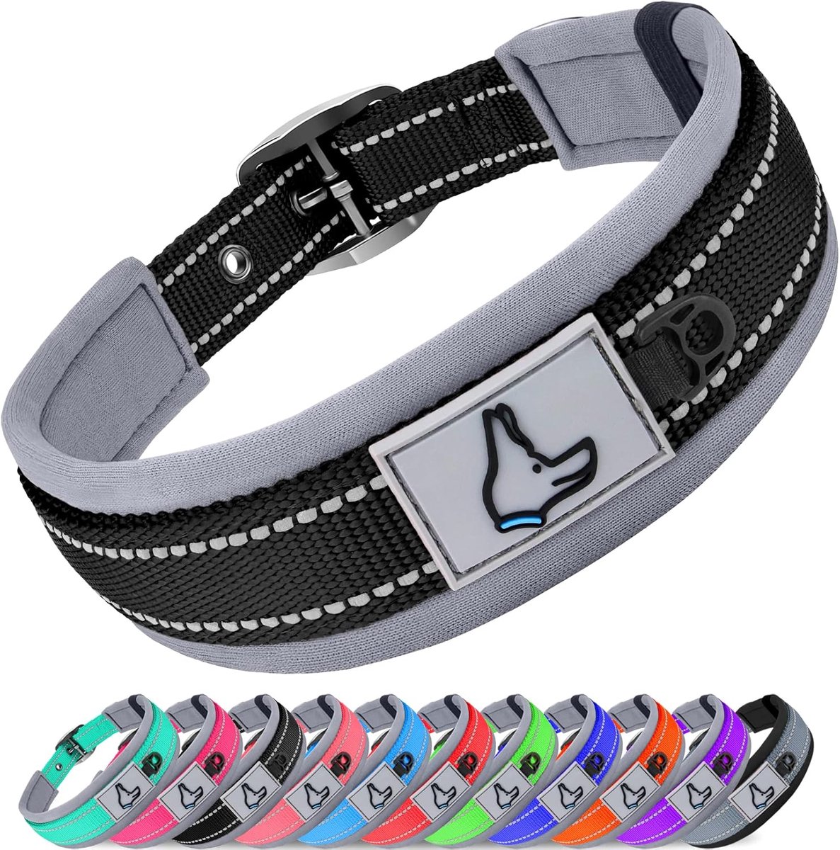 SnelShoppen - Hondenhalsband voor Kleine Honden, Verstelbaar en Reflecterend, Neopreen Gevoerd, Zwart, Maat S, Duurzaam Metalen Leash Gesp voor Wandel