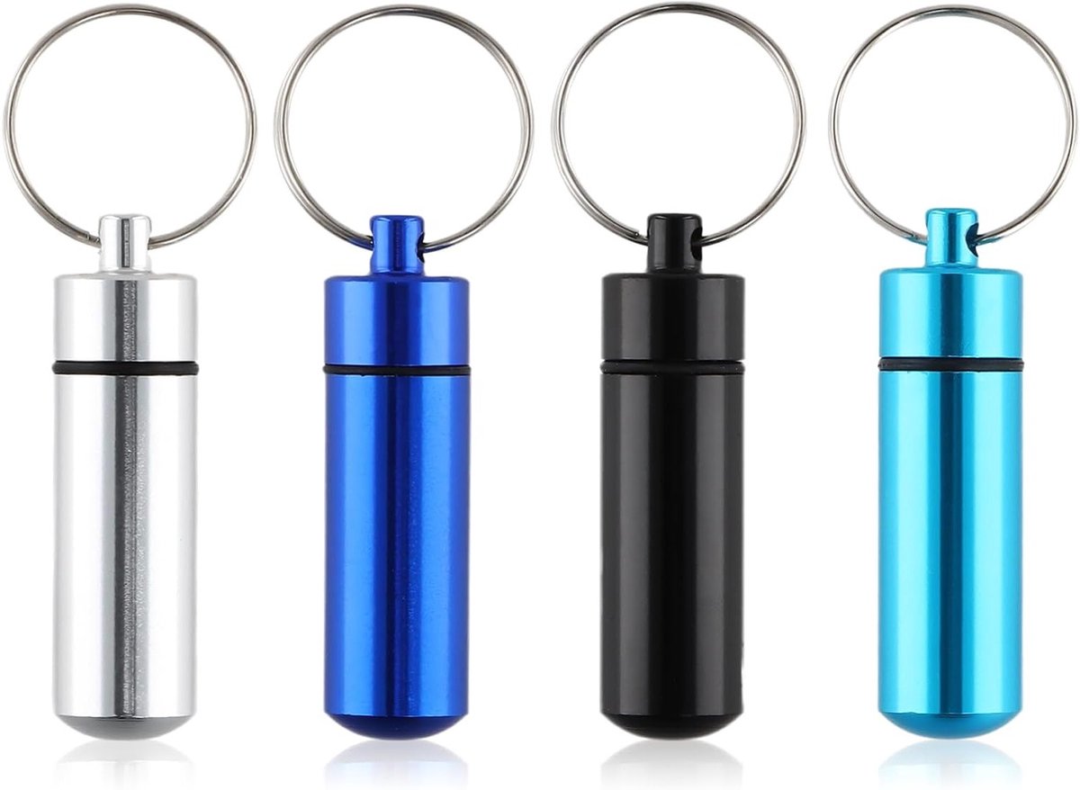 Compacte Mini Pillendoos met Sleutelhanger - Waterdichte Organizer voor Reizen, Buitenactiviteiten en Dagelijks Gebruik - 4 Stuks