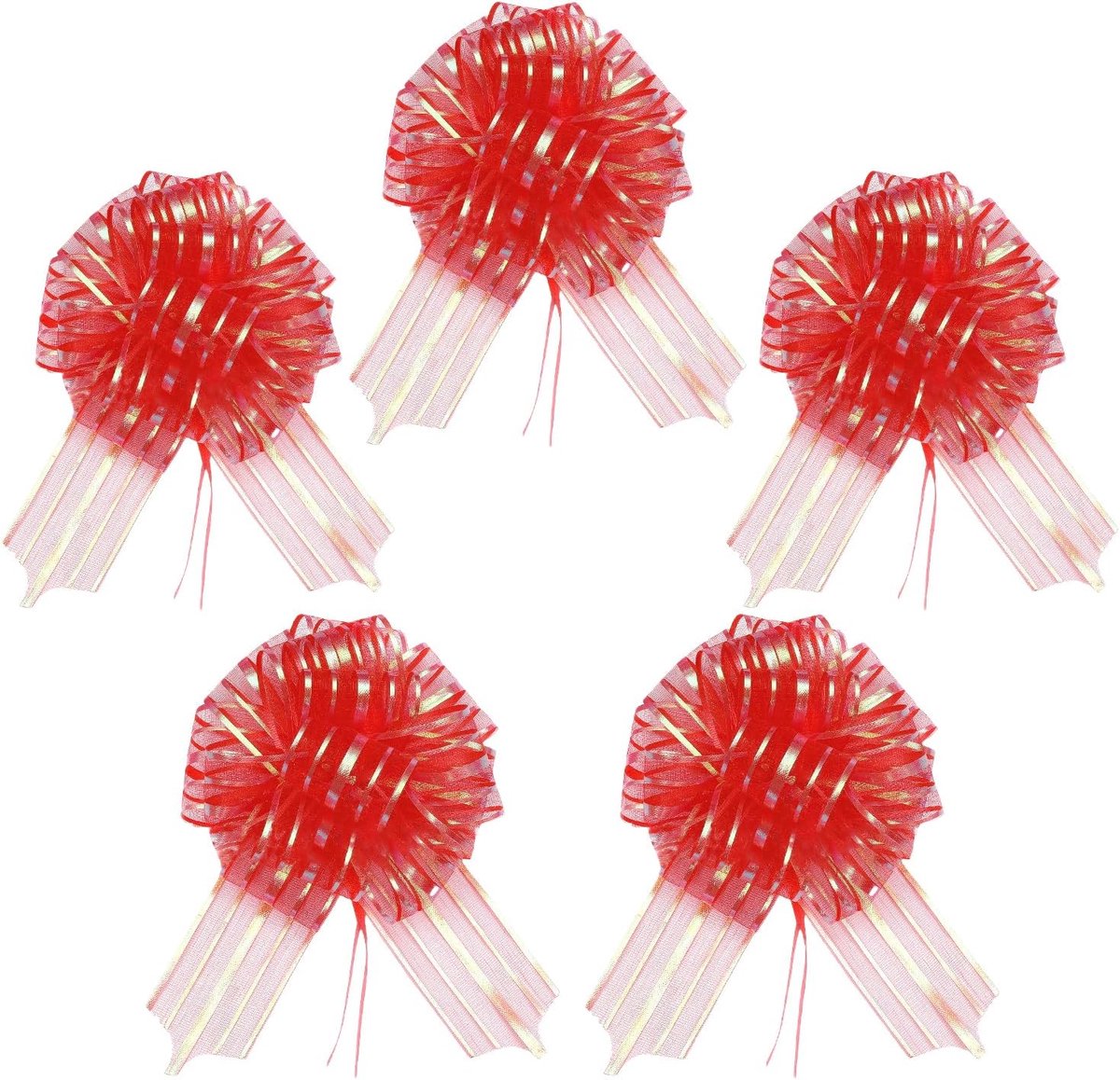 SnelShoppen - 5 Pcs Rode Pull Bows, 4 Inch Grote Bogen voor Cadeauverpakking, Luxe Strikken van Krimpvrij Ribbons voor Bruiloft, Feest, en Speciaal Ge