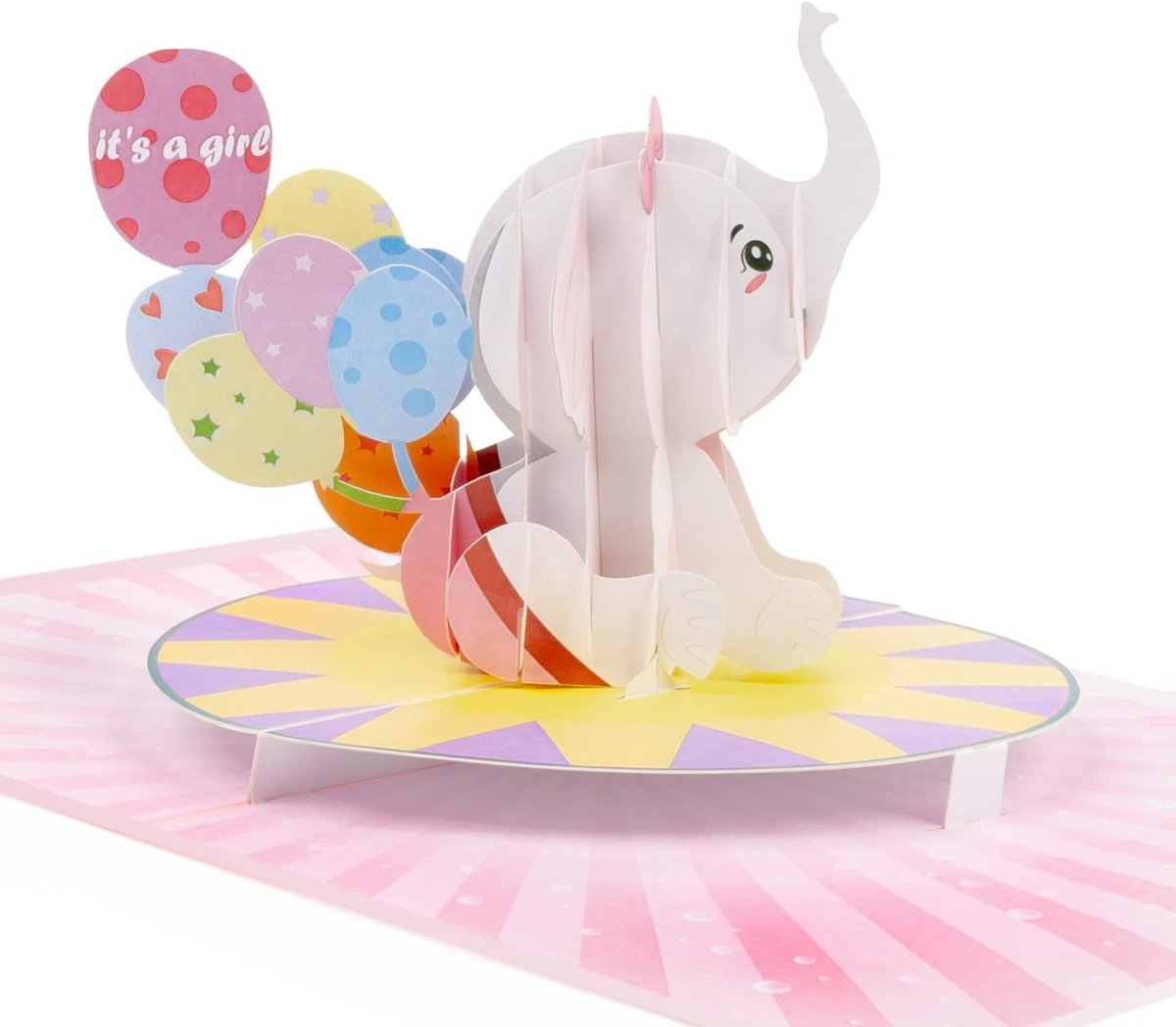 SnelShoppen - Pop-up Wenskaart voor Meisjes - Geboorte- en Verjaardagskaart voor Baby's - 3D Pram en Baby - 12cm x 12cm - Roze - Perfect voor Feesten