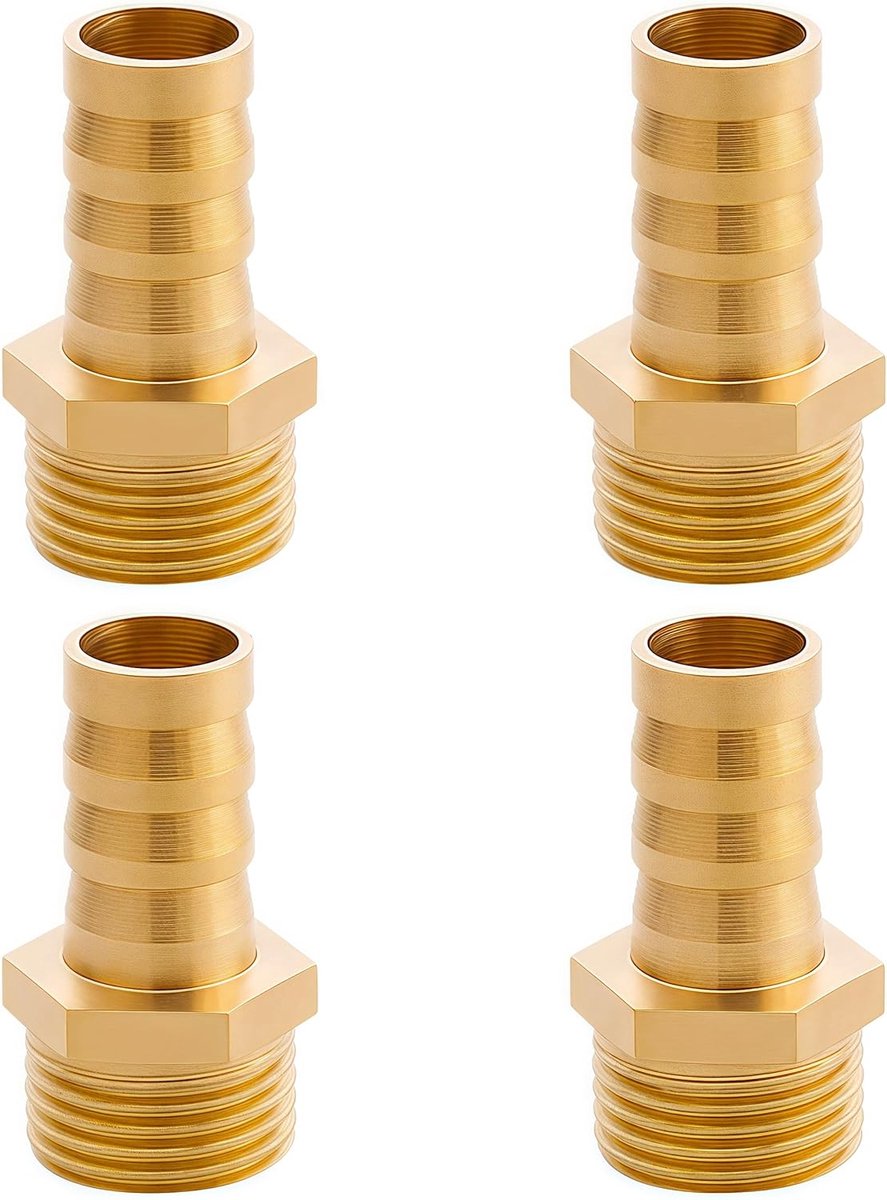 SnelShoppen - Brass Hose Nozzle G1/2 inch (Ø 20.3mm) 4pcs - Messing Tuinslang Verbindingsstukken, 1/2 inch Nozzle, Schroefverbinding, Draadfitting