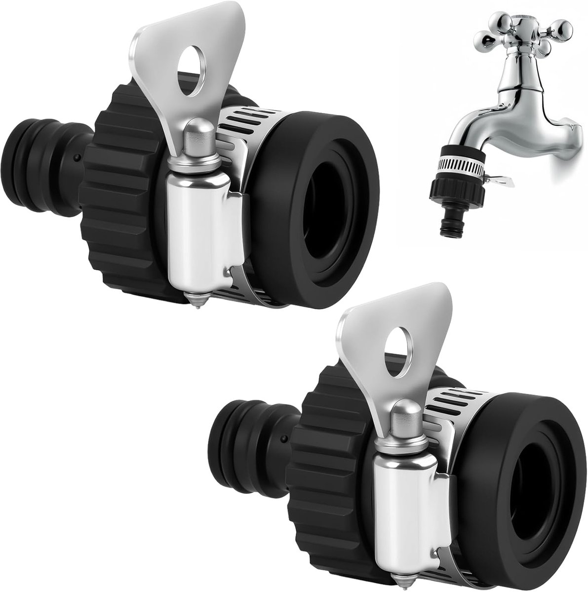 SnelShoppen - Universele Slangaansluiting Waterkraan, Tuinslangadapter, Roestvrijstalen Kraanconnector met Rubberen Handgreep voor Camping, Tuin en Hu