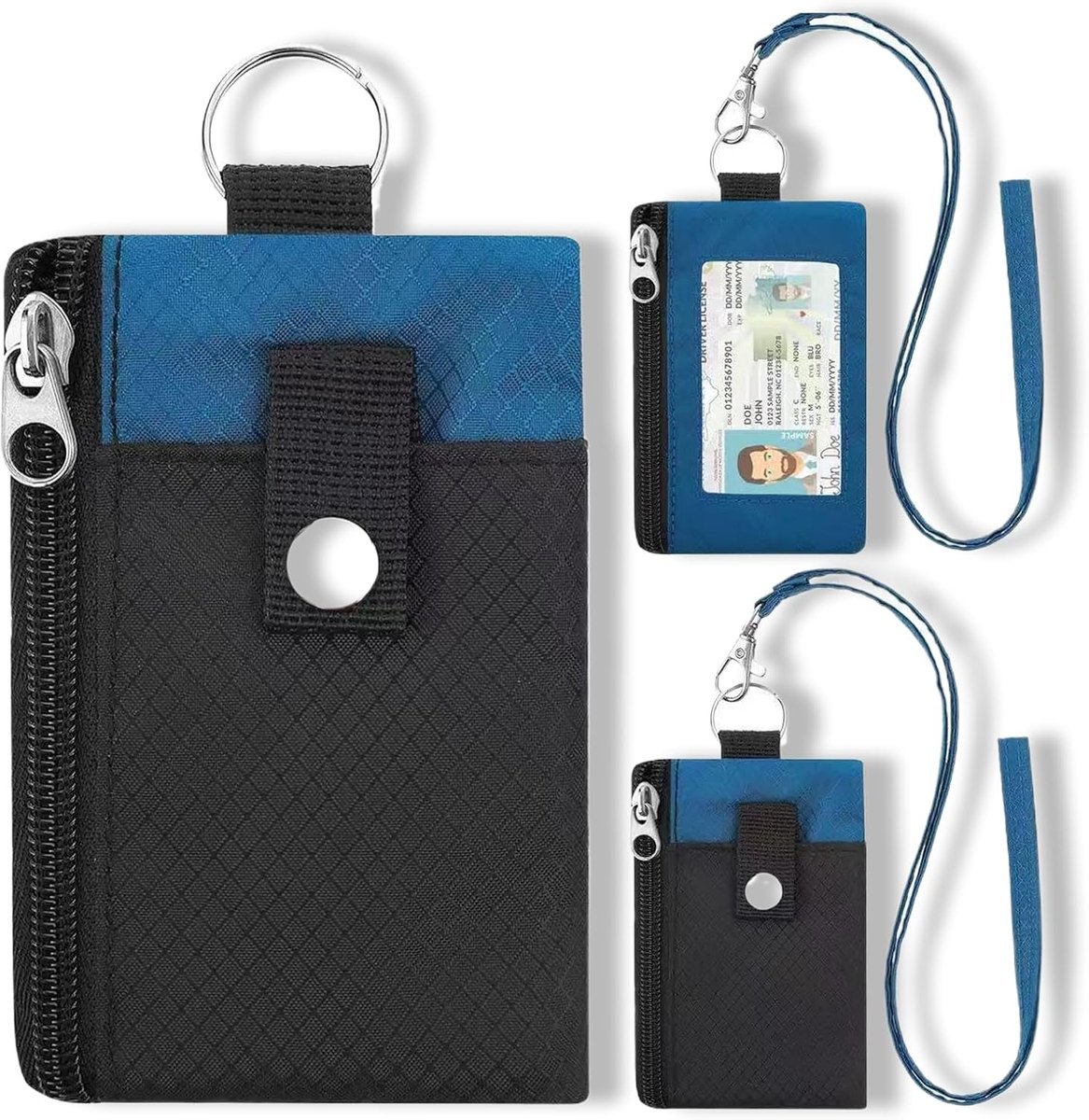 SnelShoppen - RFID-borsttas blauw-zwart, lichtgewicht en duurzaam, veilige bescherming voor identiteitskaarten, creditcards en contant geld, ideaal vo