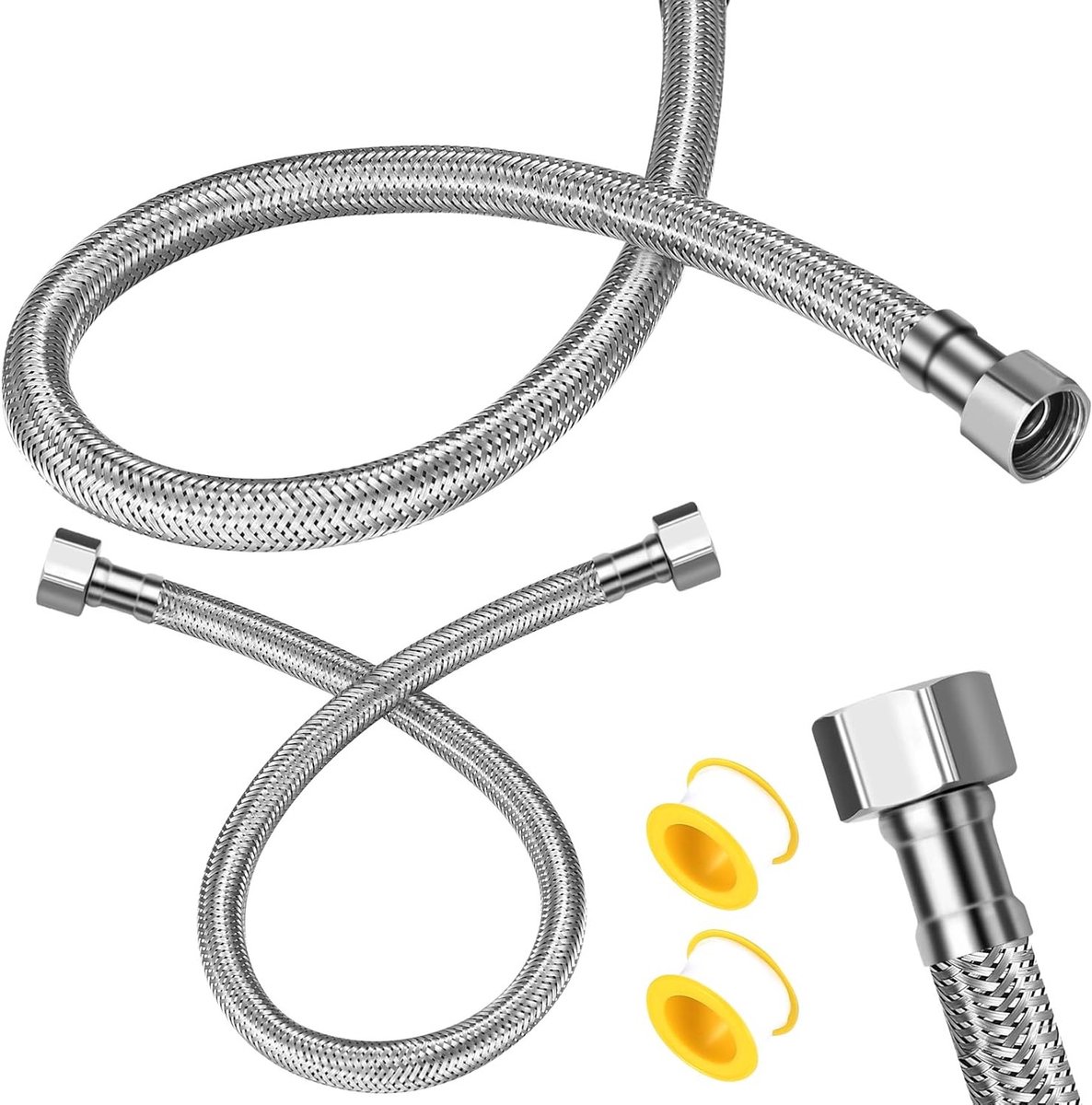 Set van 2 Flexibele Slangen, 3/8" x 3/8" BSP Gevlochten Aansluitingen voor Keuken en Badkamer, Roestvrijstalen Piping voor Sanitair en Toiletinstallaties