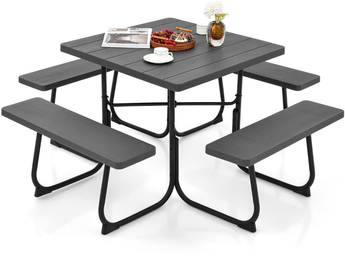 SureDeal® - Tuinmeubel - Picknicktafel - Ingebouwde Banken Tuinset - Gat - Parasol - Zwemb