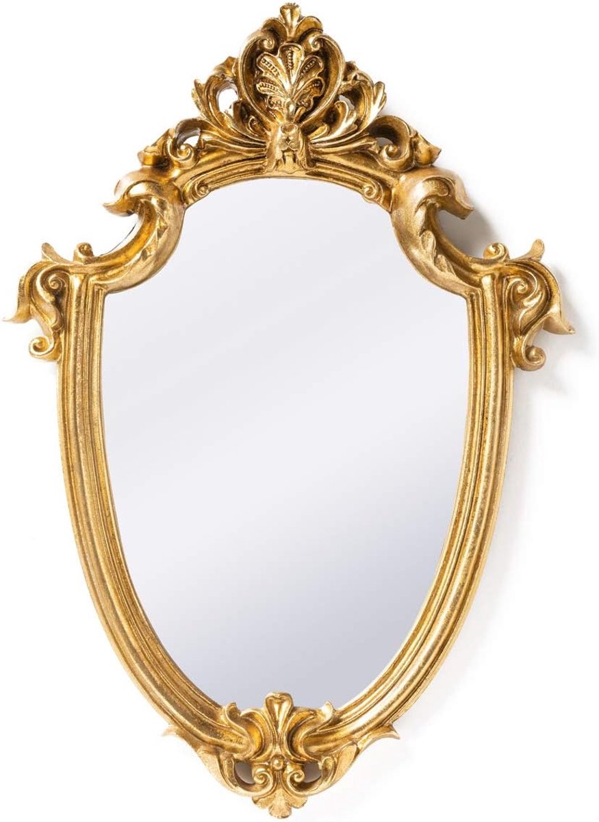 SnelShoppen - Decoratieve Wandspiegel Gouden Schildvorm 11,6 x 9 Inch - Vintage Muurdecoratie voor Woonkamer, Slaapkamer en Hal - Veiligheidswaarschuw