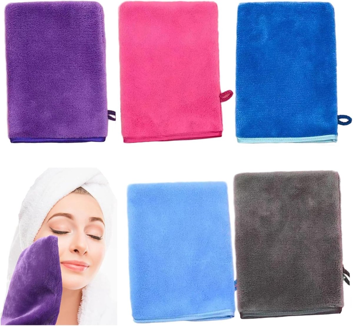 SnelShoppen - Reusable Face Wash Cloths - 5x Microfiber Make-up Remover Doekjes - Sterke Waterabsorptie - Zacht, 18x33 cm - Perfect voor Dagelijks Geb
