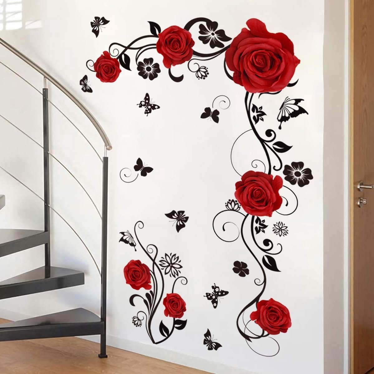 SnelShoppen - Muursticker Rode Rozen Bloem Klimop Wanddecoratie Zelfklevend voor Woonkamer Slaapkamer Kids Kinderdagverblijf Feestdagen