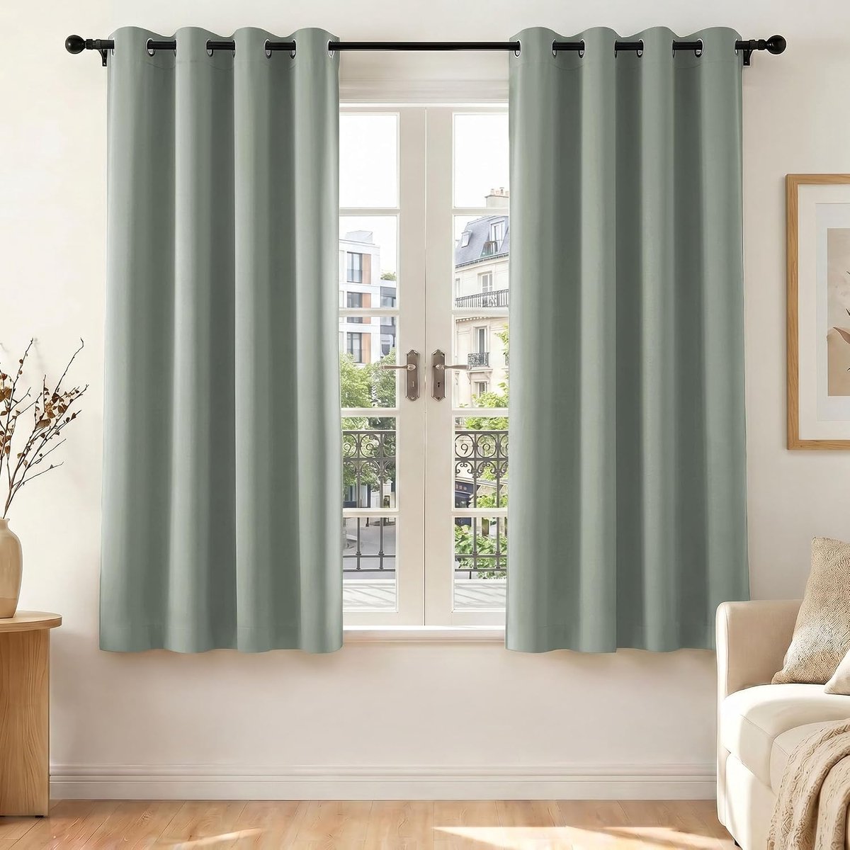 SnelShoppen - Blackout Gordijnen 2 Panelen 55x57 Inch Eucalyptus Groen Thermisch Isolerend voor Slaapkamer en Woonkamer