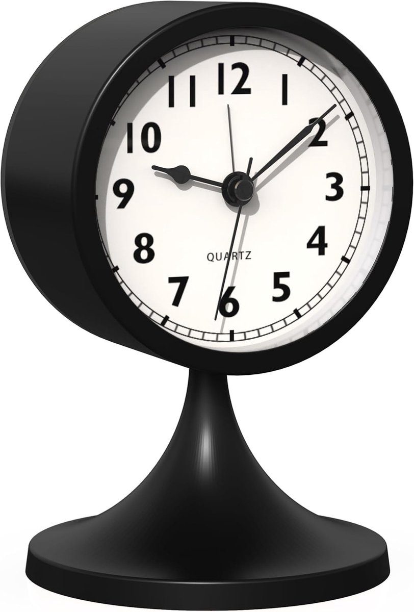 SnelShoppen - Retro Alarm Klok 3 Inch Analoge Tikkende Klok - Kleine Metalen Tafelklok met Licht - Vintage Stijl voor Slaapkamer, Woonkamer, Nachttafe