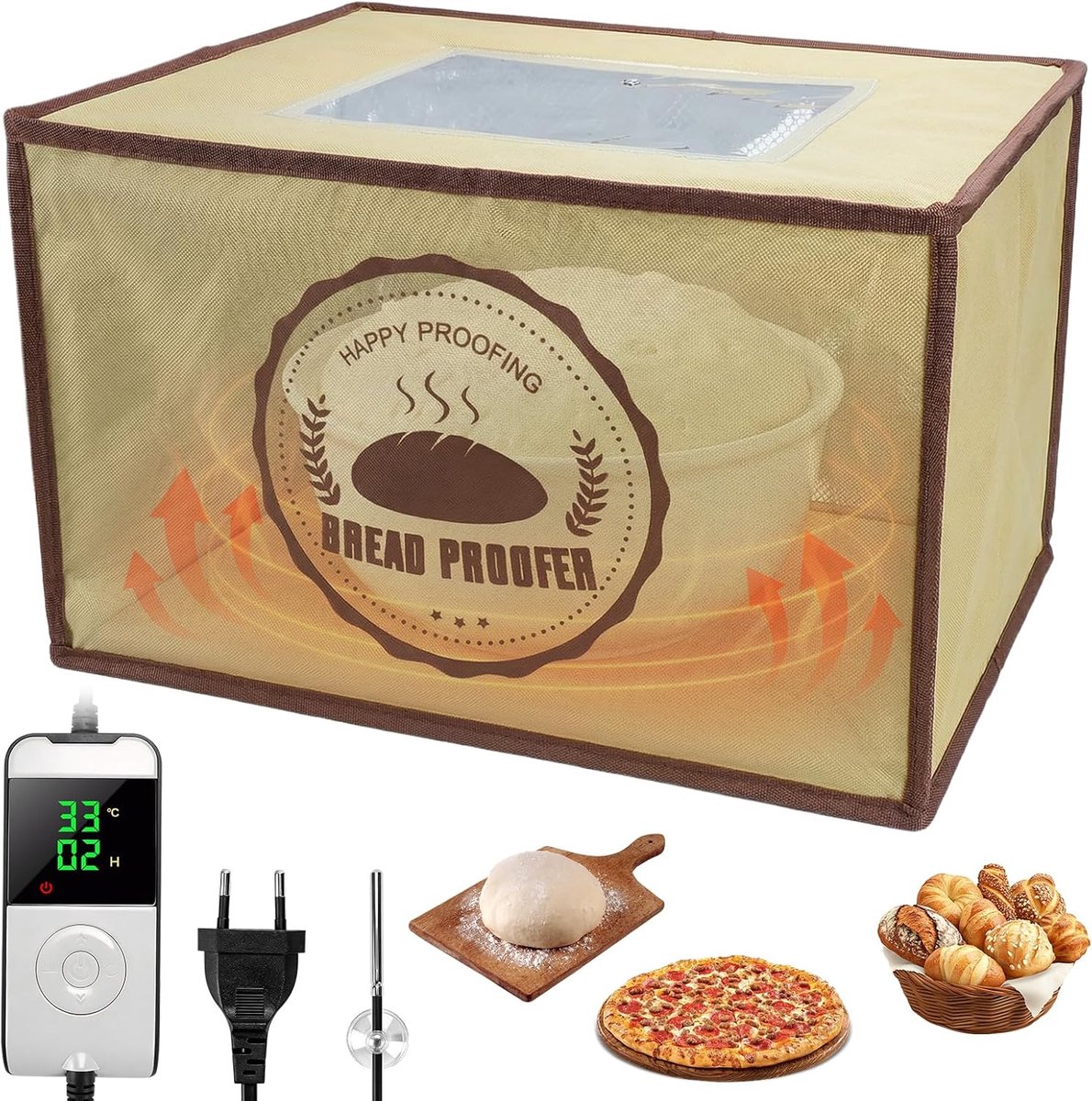 SnelShoppen - Cooking Box Sourdough met Heater, Vouwbare Elektrische Brood Fermentatiekast met NTC Temperatuur Sensor, 10-45°C, Digitale Display, Time