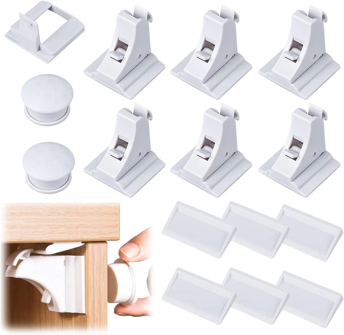 6 x Veiligheidsloten voor Kinderen met 2 Magnetische Sleutels - Onzichtbare Kast- en Ladebeveiliging zonder Boren of Schroeven, Ideaal voor Babyveiligheid en Kindbescherming