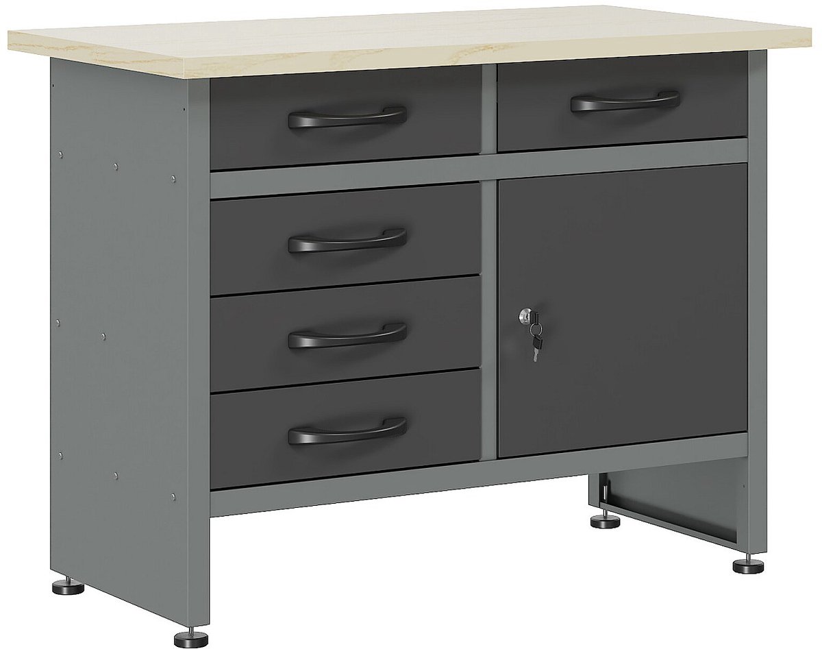 Vente-unique Werkbank in staal met houten werkblad - B120 x D60 x H85 cm - Grijs BRICANO