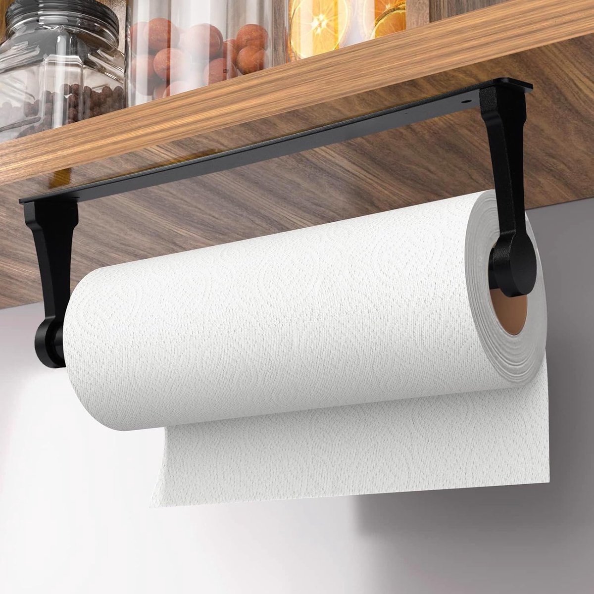 SnelShoppen - Keukenrolhouder zonder boren 32cm, Matte Zwarte Keuken Organizer voor Keukenrol, Zelfklevend of Boorbaar, Aluminium Toiletpapierhouder v
