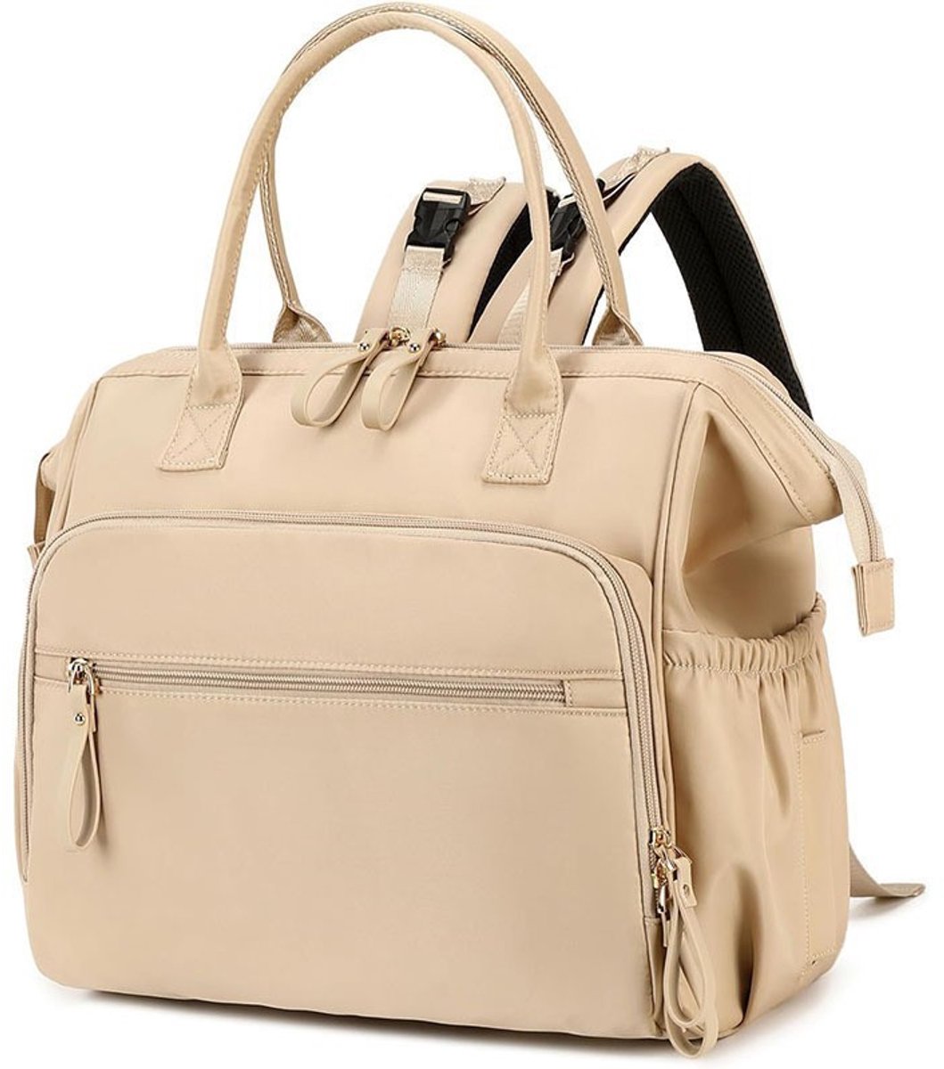 VHV - Luiertas - Luiertas rugzak - Verschoontas - Verzorgingstas - Waterafstotend - Met 14 vakken - Inclusief kinderwagenhaken - Voor onderweg - 37*32*21cm - Beige