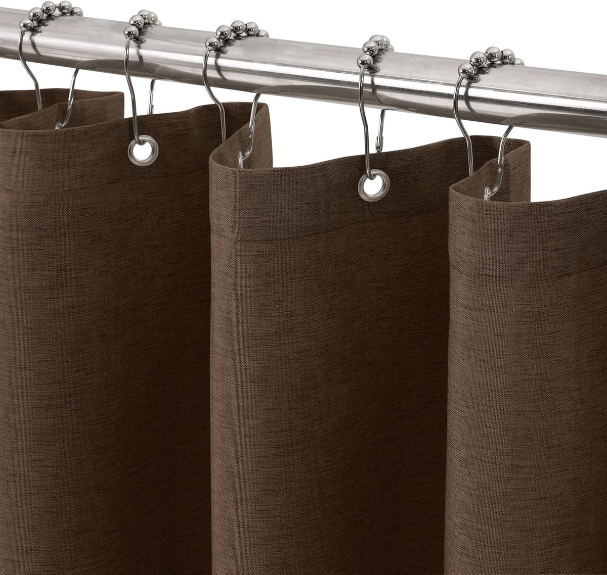 SnelShoppen - Douchegordijn Waterdicht met Linnen Textuur en Metalen Ringen - Anti-Schimmel Badkamer Gordijn, Zwaar, 92x182cm, Bruin, Perfect voor Bad