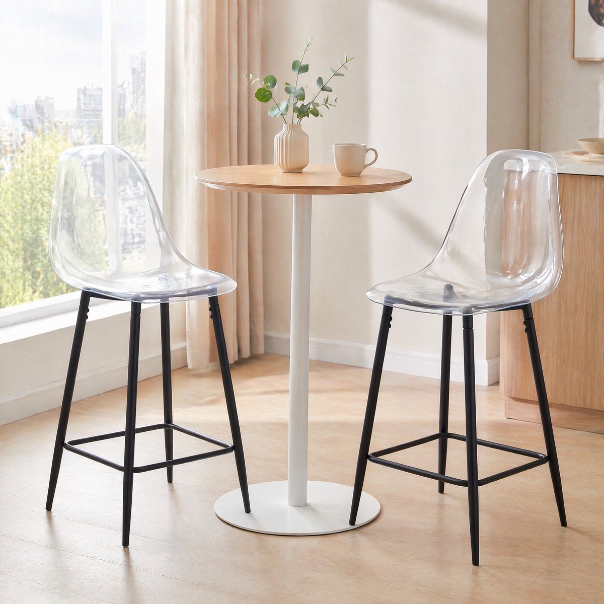 MODENUIT Barkruk - Set van 2 - Met Rugleuning en Voetsteun - Voor Keuken, Bar en Eetkamer - Kunststof Zwart