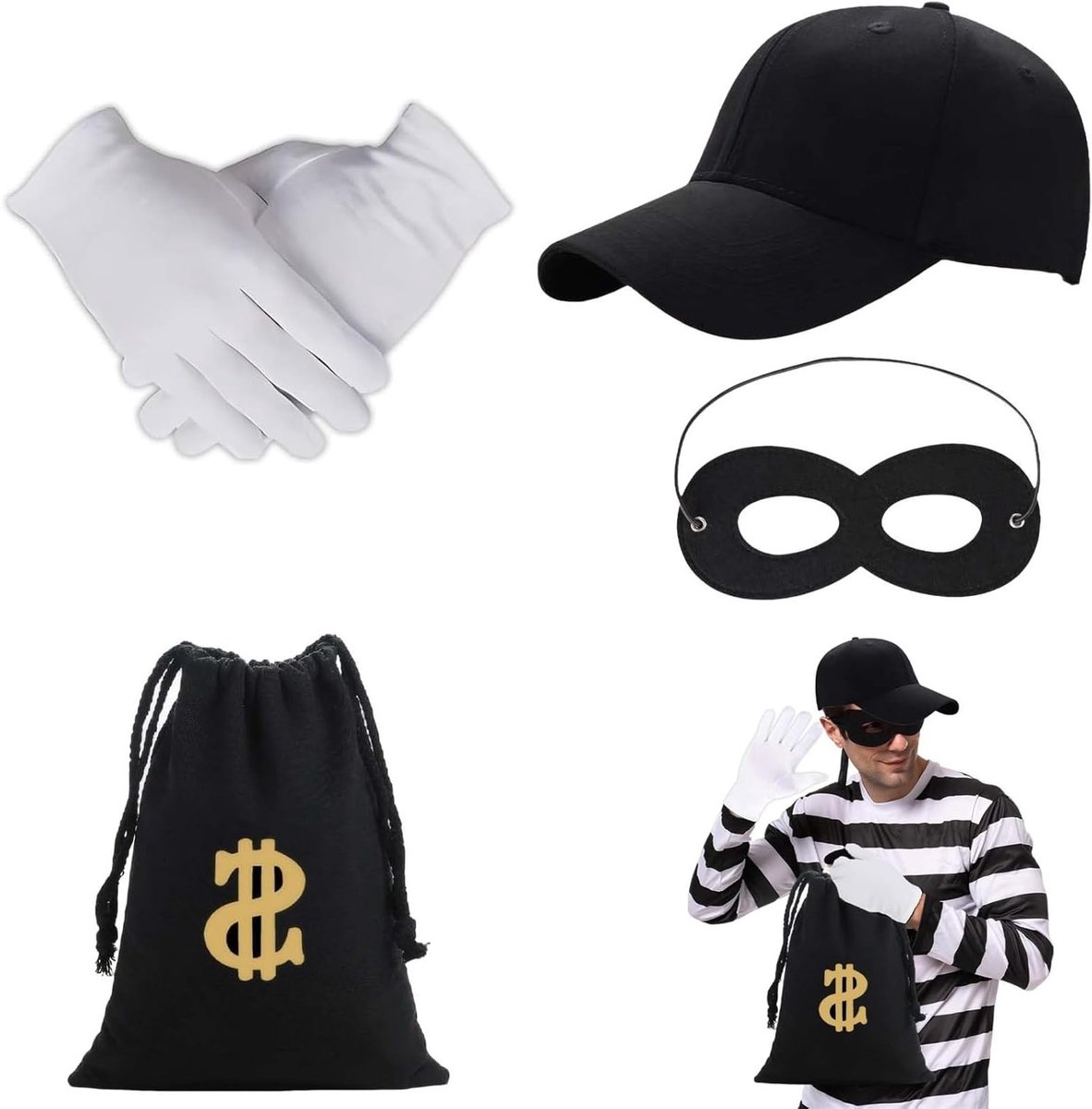 Accessoires voor Rollenspel - Hoed, Oogmasker, Portemonnee en Handschoenen, Ideaal voor Halloween, Carnaval en Themafeesten - Perfect Cadeau voor Volwassenen en Kinderen