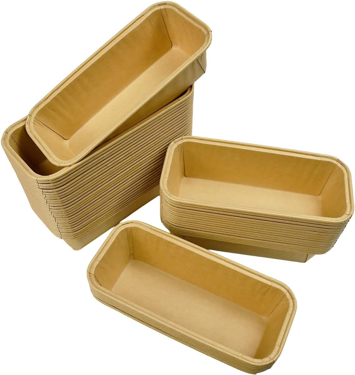 SnelShoppen - Pack van 50 Mini Rectangular Cake Moulds - Wegwerp Bakvormen voor Cake, Muffins en Brood - 19 x 8.5 x 5.3 cm - Bruin Papier met PET Film