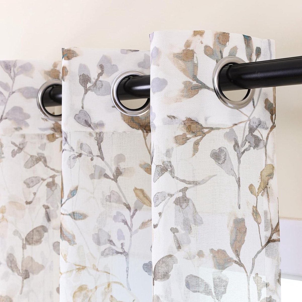 SnelShoppen - Transparent Eyelet Curtains Set van 2 - Bruin Taupe Gelaagd met Bladerenpatroon - 245 cm Voor Woonkamer & Slaapkamer - Ideaal voor Priva