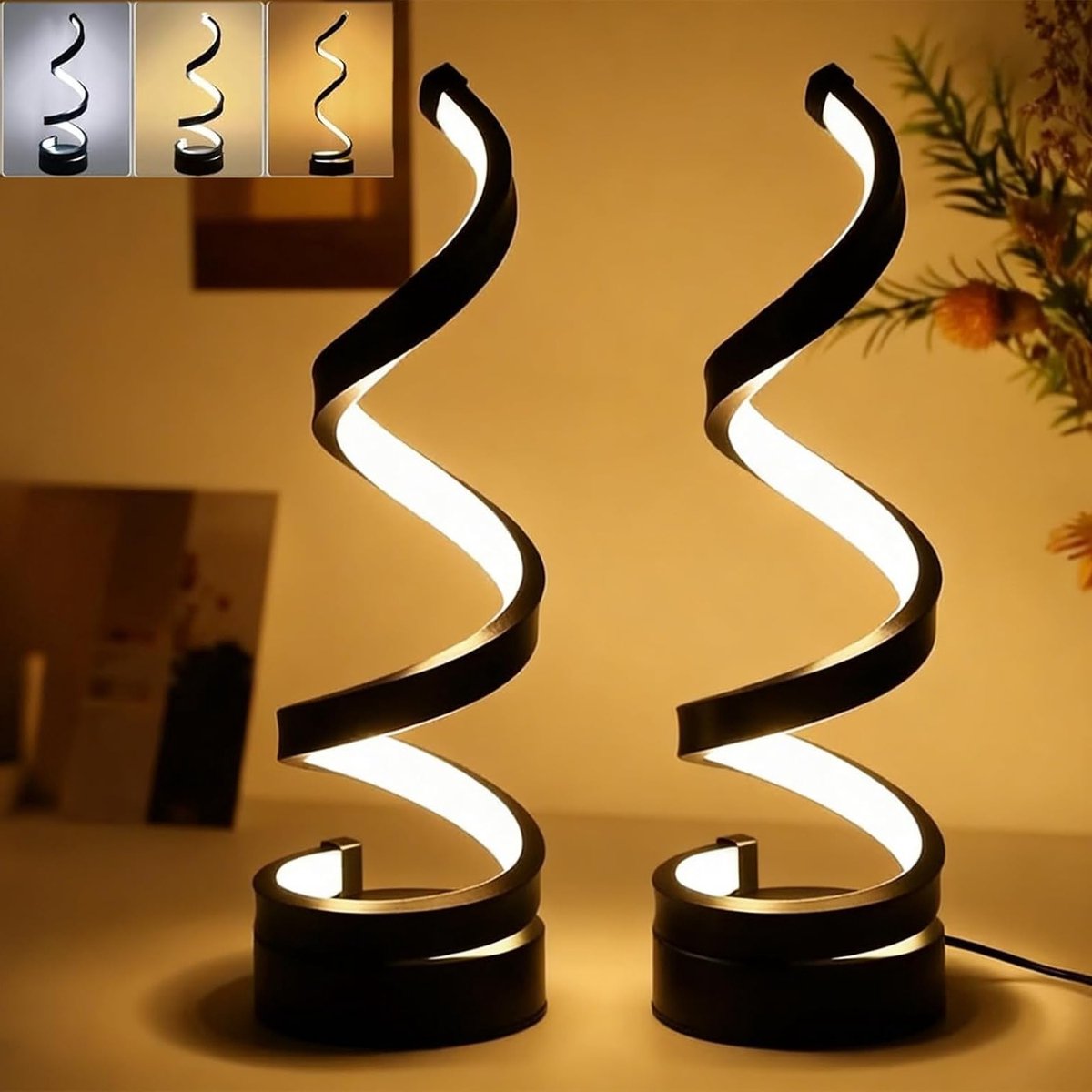 Dimbare bureaulamp met spiraalvorm, LED technologie en 3 kleuren voor slaapkamer en woonkamer