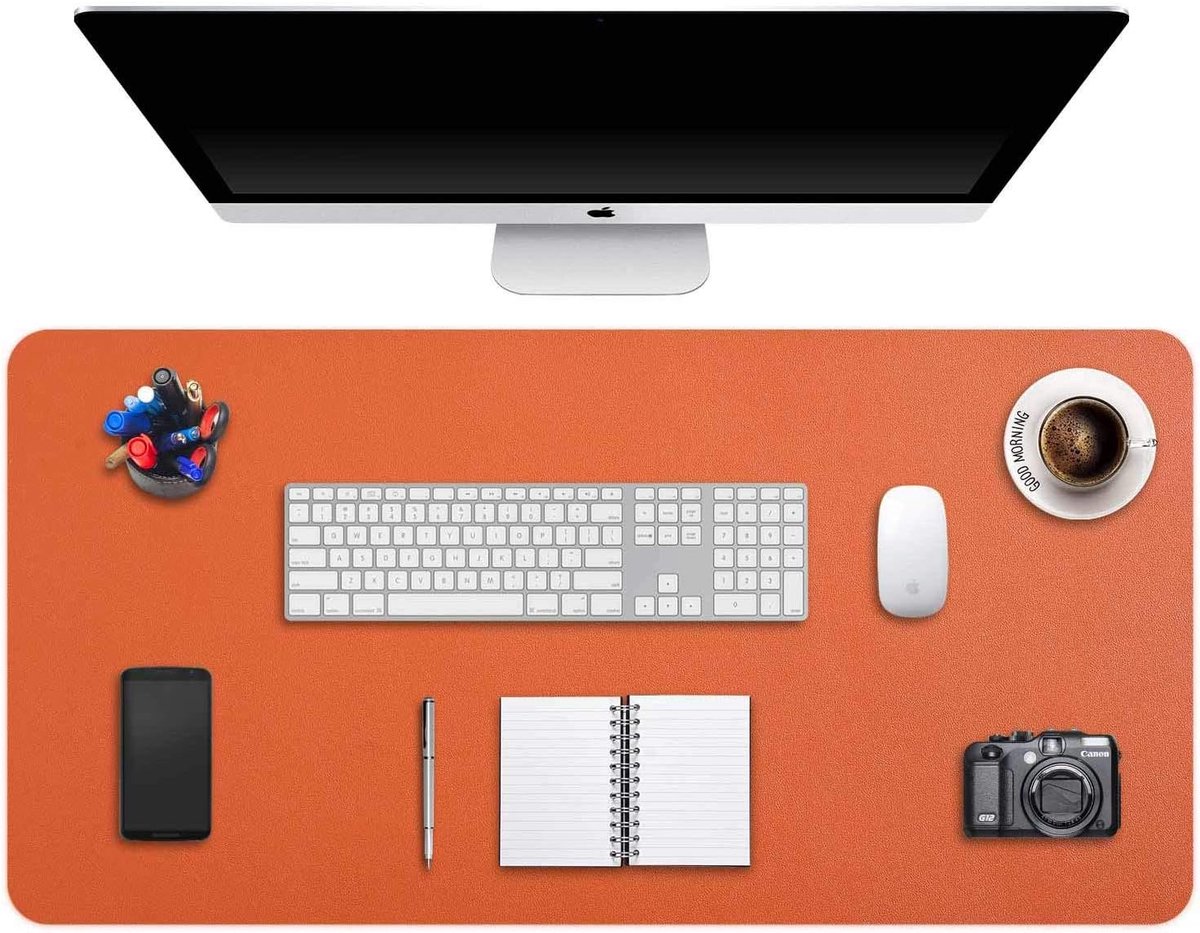 SnelShoppen - Grote Mouse Pad XXL Desk Mat, Waterdicht PU Leer, Antislip Suède, 90x43cm Reddish Orange, Ideaal voor Kantoor en Thuisgebruik