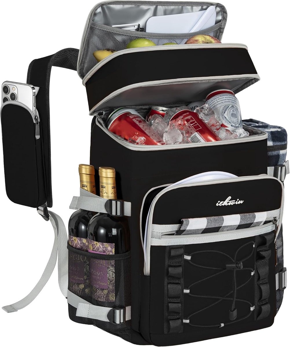 SnelShoppen - OUUTMEE Koelrugzak, Picknicktas met Koelcompartiment, Geïsoleerde Bierkoeltas, Dubbel Laags Levensbestendige Thermotas, Waterdichte Rugz