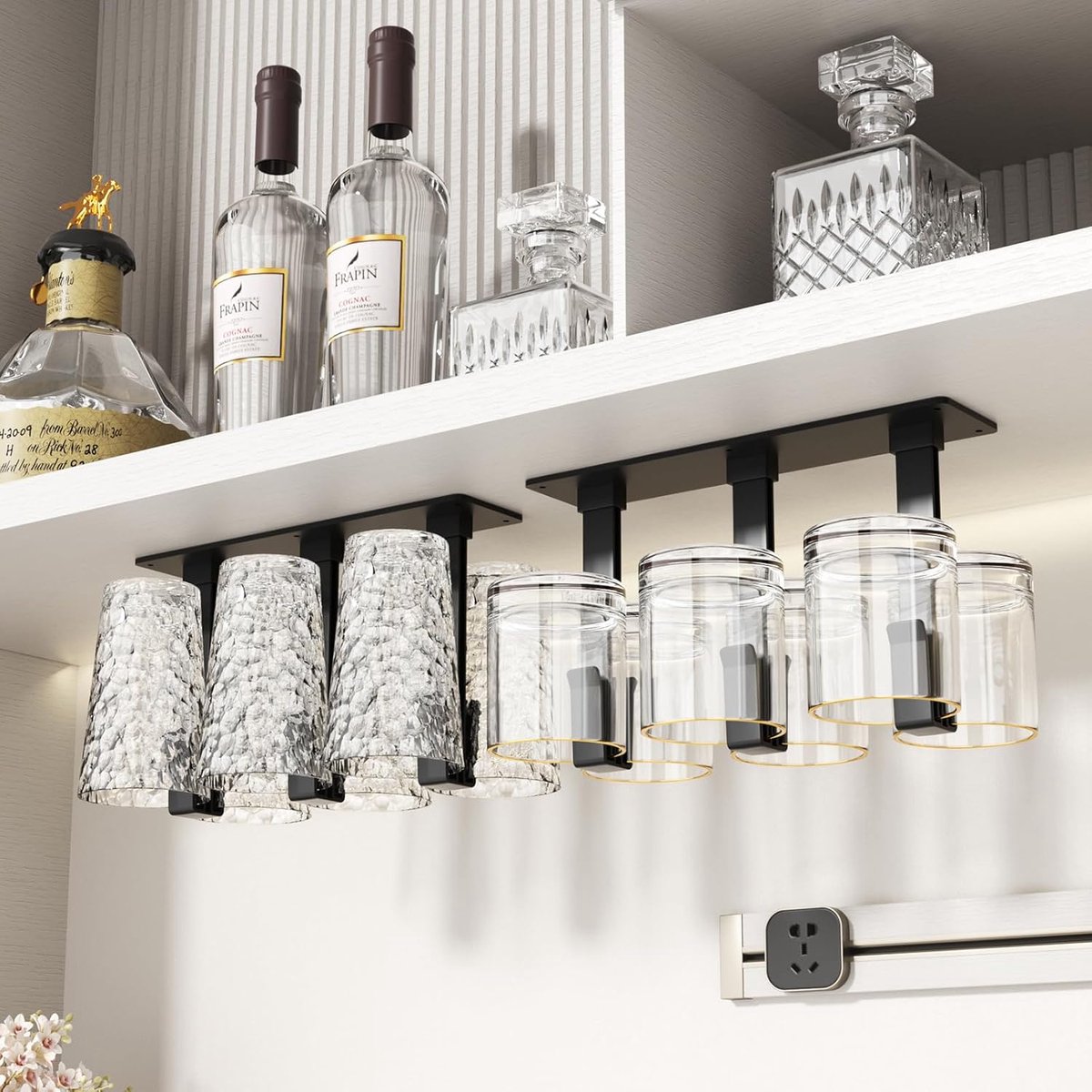 SnelShoppen - Wine Glass Holders 2 Pack - Geen Boren, Onderkast Wijn Glazen Rek - Multifunctionele Glazenhouder voor Keuken, Eetkamer & Bar - Zwart