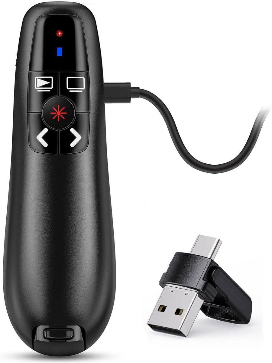 SnelShoppen - 2-in-1 USB Type C Presentatie Clicker - Draadloze PPT Afstandsbediening - Oplaadbare Presentatie Pointer - Voor Mac & Laptop, Slide Adva