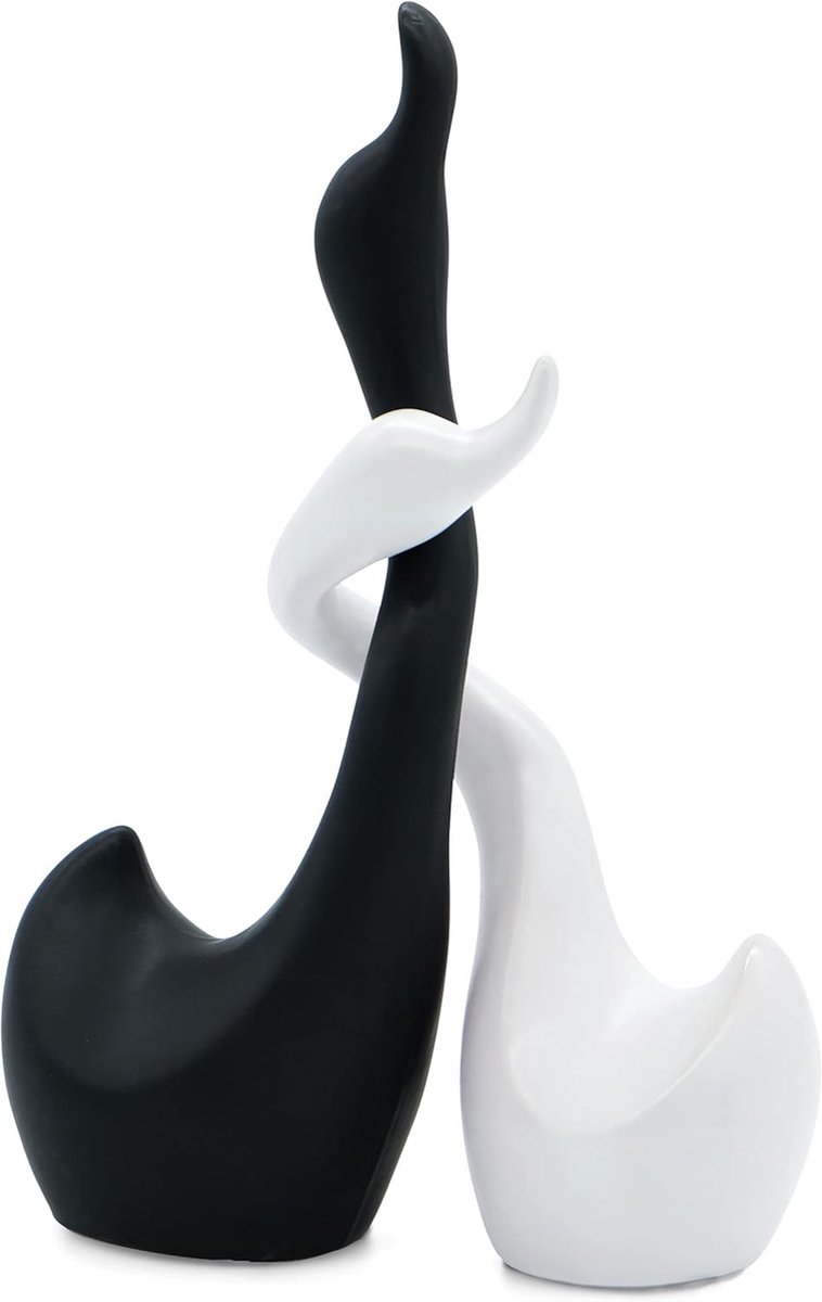 SnelShoppen - Loving Ceramische Zwanen Set van 2 - Decoratie Figuren in Zwart & Wit - 23 cm Hoog - Geluk & Harmonie - Sieraden voor Thuis & Cadeau