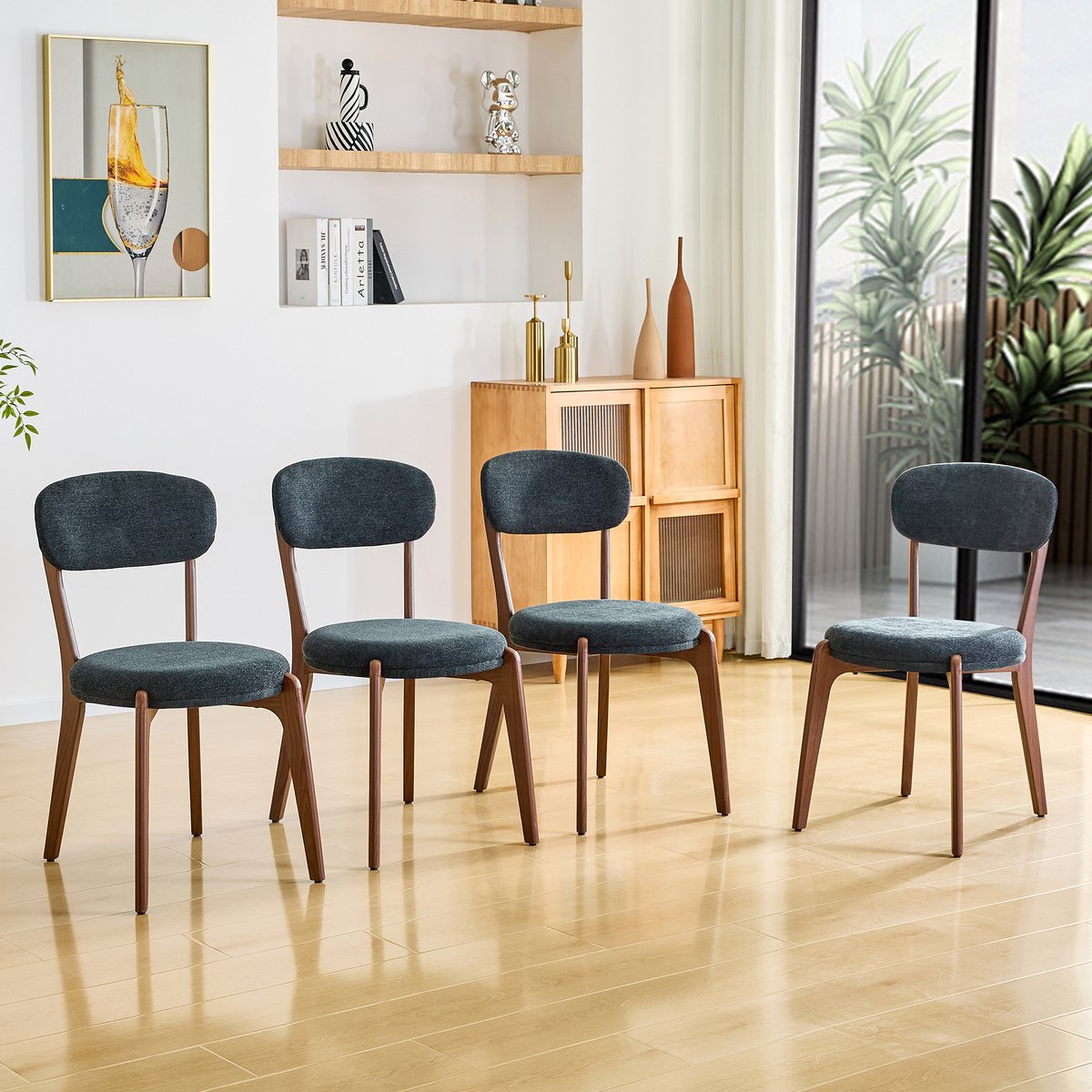 COVREO Eetkamerstoel set van 4 48,5 x 55,5 x 84 cm - stof, metalen frame, zwart Black