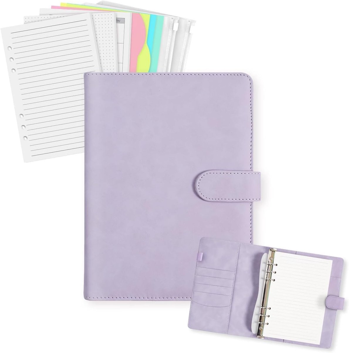SnelShoppen - A5 Ring Binder Refillable met 165 Bladen, Lined, Dotted & Weekly Planner, Premium PU Leer, Notitieboek & Organizer voor Kantoor, School