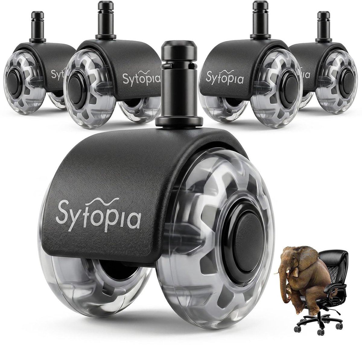 SnelShoppen - Set van 5 Kantoorstuhl Wielen met 10mm x 22mm Pin voor Hard Vloer, Zwenkwielen voor Kantoormeubels, Grijs, Vloerbescherming