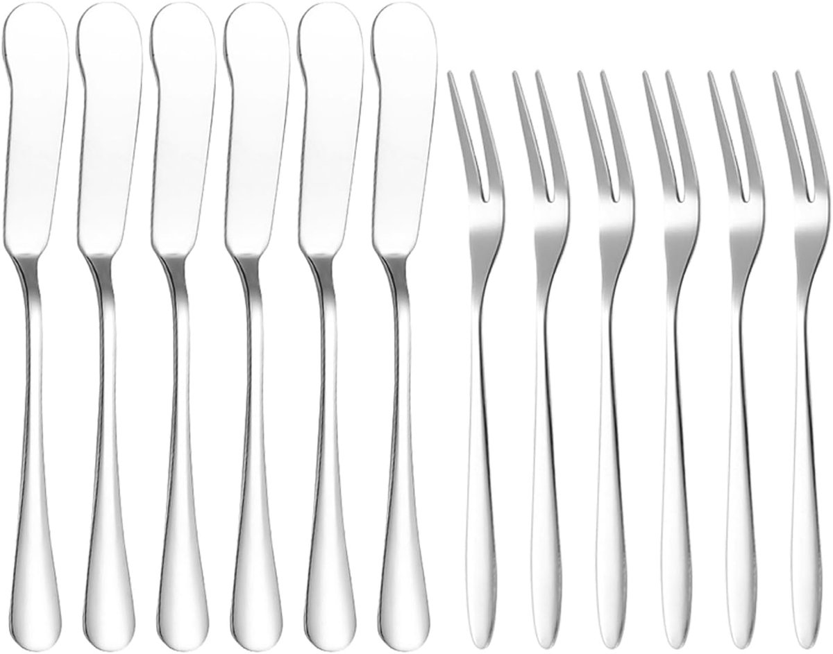 SnelShoppen - 6 RVS Botermessen en 6 Vorken Set - Duurzaam Tafelgerei voor Feesten, Keuken en Diner - Eenvoudige en Strakke Design