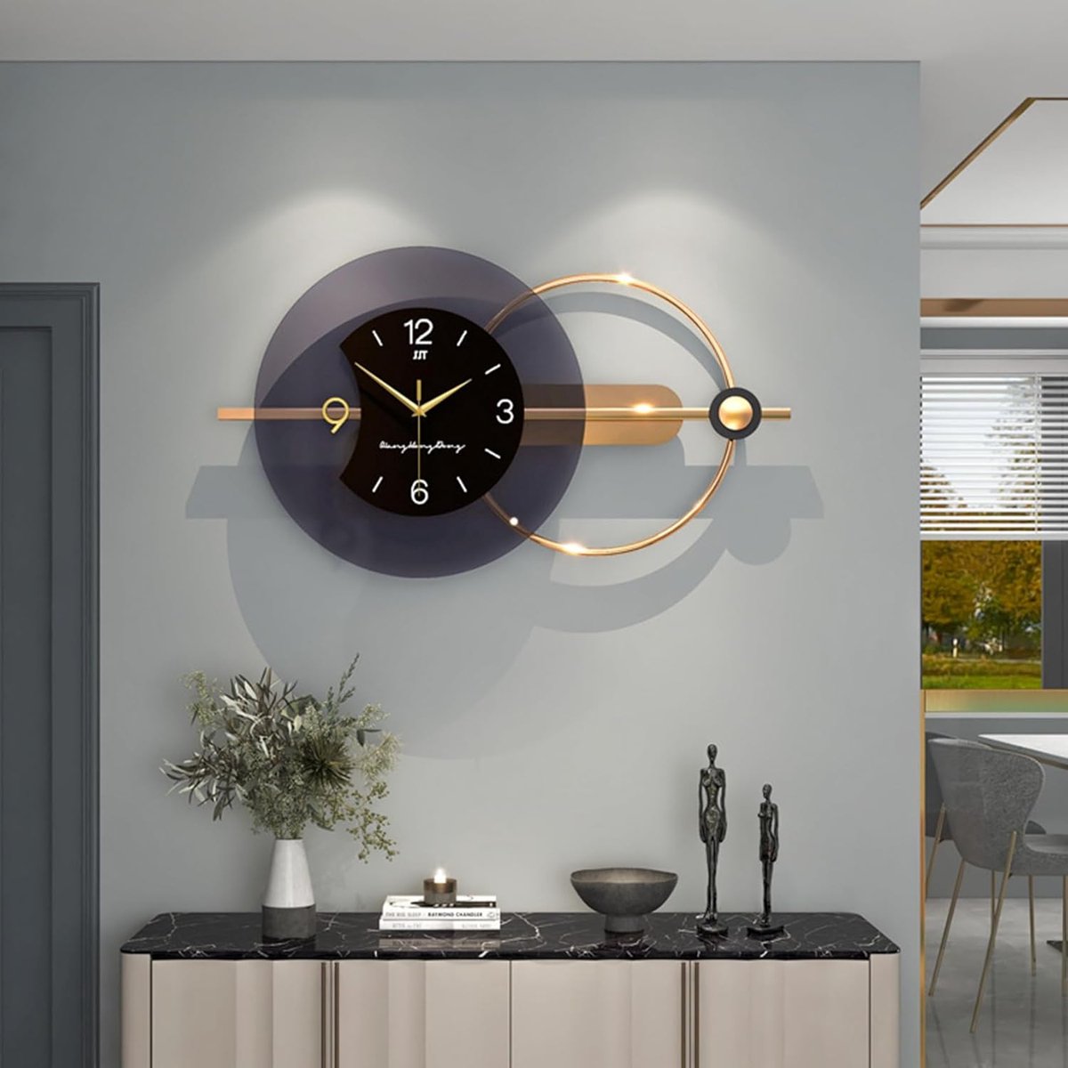 Thijox - Grote Wandklok XXL 80 x 38 cm, Vintage Geruisloos, Decoratieve Ronde Digitale Wandklok van Metaal, Perfect voor Keuken, Slaapkamer en Kantoor