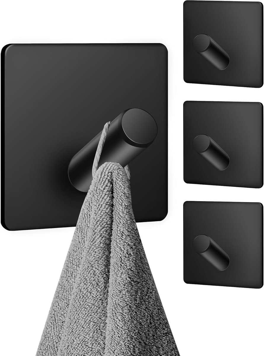 Thijox - Zelfklevende Haken 4 stuks - Extra Sterke RVS Wandhaken voor Badkamer, Keuken & Hal - Handdoekhaken Zonder Boren - Roestvrij & Waterdicht - Z