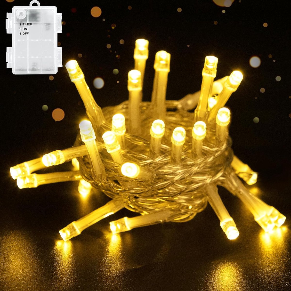 SnelShoppen - LED Fairy Lights 2m 20 LEDs met Timer, IP65 Waterdicht, Batterij Aangedreven Warm Wit voor Kerst, Tuin, Kamer en Buiten