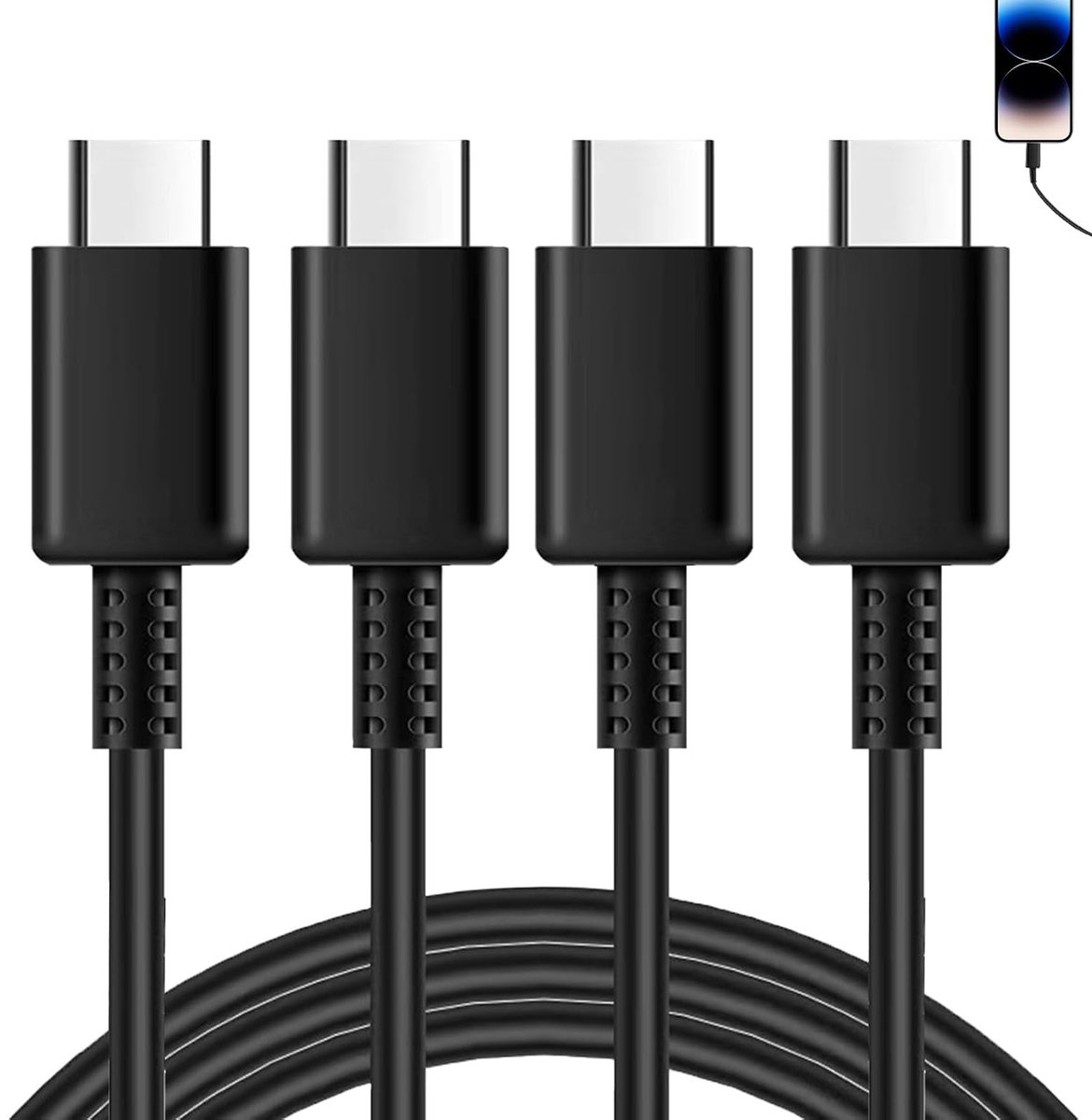 Set van 2 USB-C-oplaadkabels van 1 m, premium snellaadkabel voor CarPlay, datatransfer en iPhone 17, 16, 15 Pro, Samsung S24, S23, Pixel compatibel
