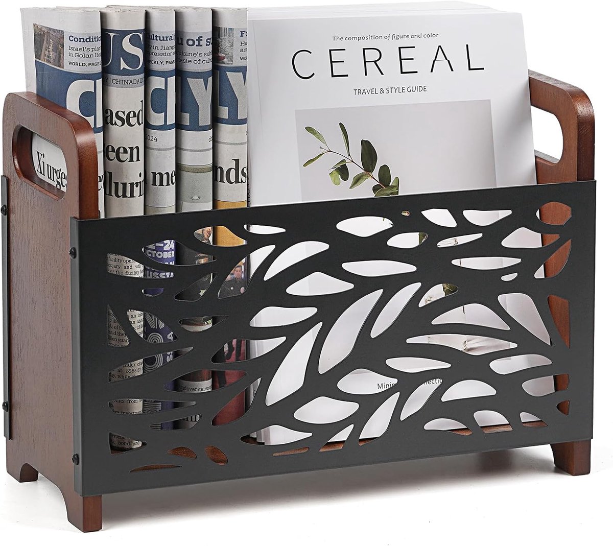 SnelShoppen - Moderne Tijdschrift Houder, Houten Krantenstandaard, Magazine Collector met Handvatten, Opbergmand voor Kantoor en Thuis, 33x24 cm