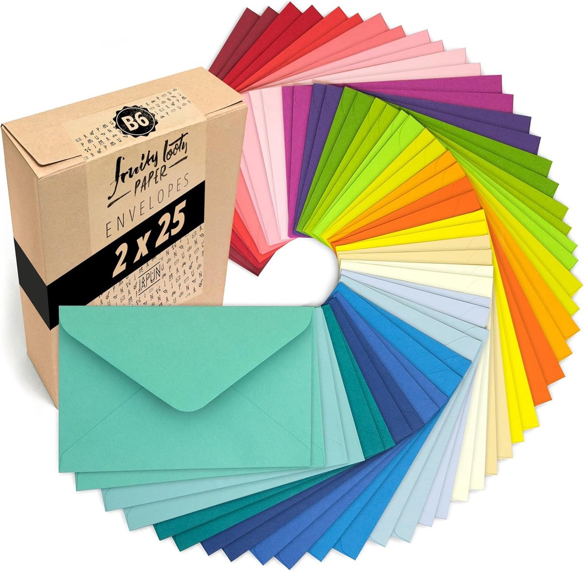 Thijox - 50 Gekleurde Enveloppen B6 - 175x125 mm - Set van 2 x 25 Kleuren - 120 g/m² Papier - Ontwerpen, Schrijven en Bedrukken - Met Gomsluiting - Bo