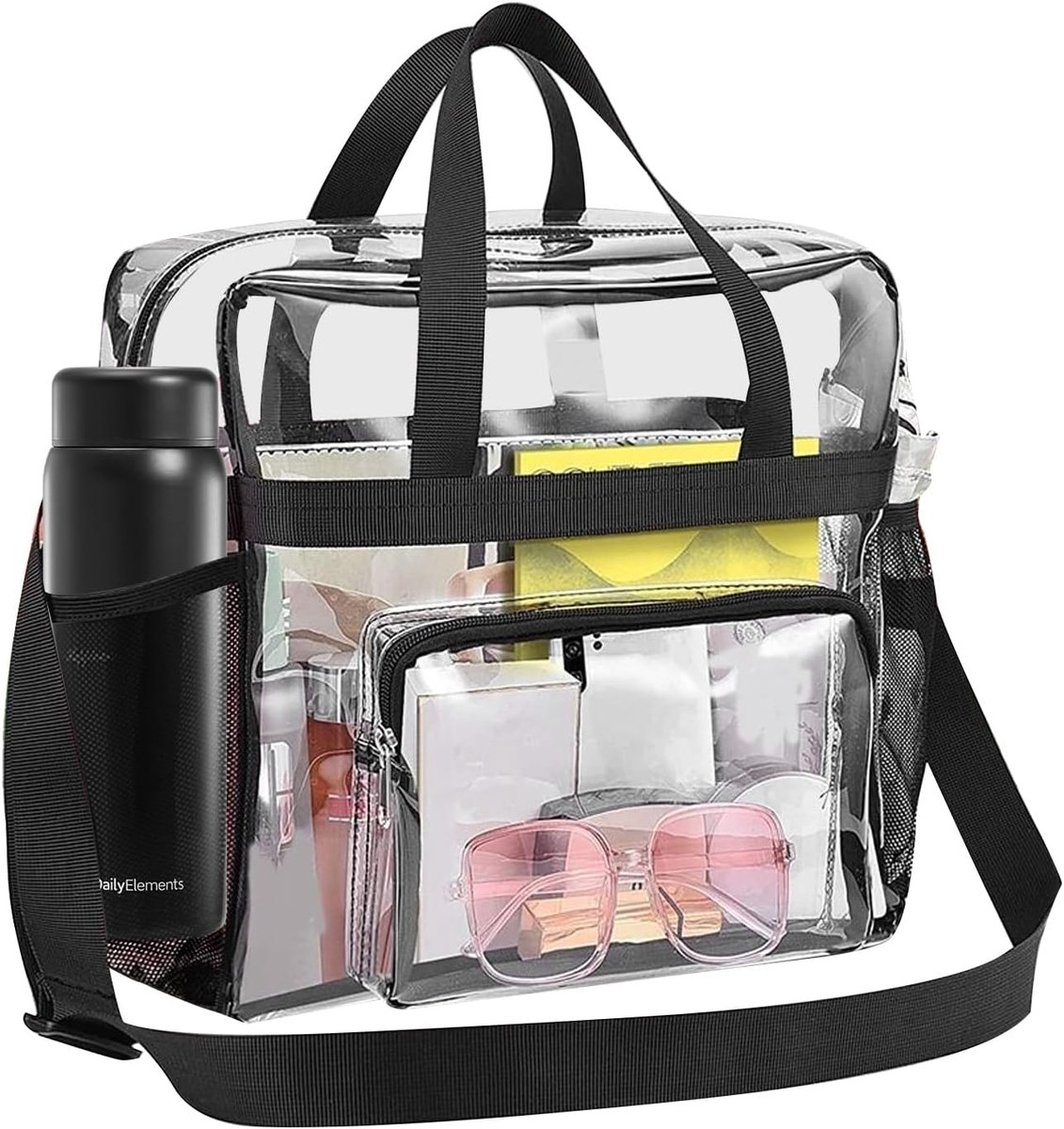 SnelShoppen - Transparante Tote Bag Schoudertas - Draagbare Shopping Bag met Verstelbare Schouderband - Ideaal voor Gym, Werk, Sportevenementen en Con