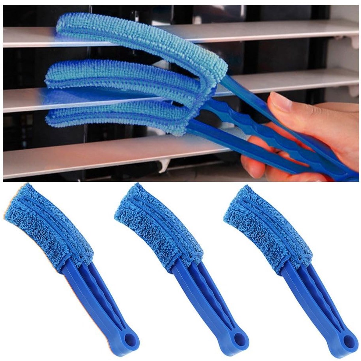 QTTVBTNA -Mini Stofborstel - Microvezel Borstel - Auto Ventilatie Borstel - Blauw, set van 3, afneembaar, wasbaar, herbruikbaar - Pluisvrij, krast niet - Voor airco, roosters, jaloezie毛n, toetsenborden - Met ophanggat