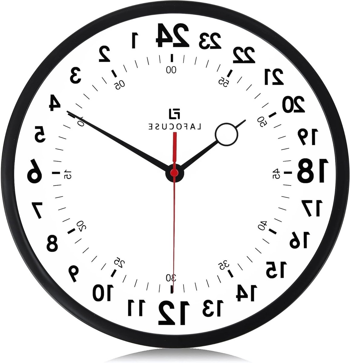24 Uur Wandklok Zwart 30 cm Batterij Aangedreven Stille Analoge Klok voor Woonkamer, Keuken en Kantoor Decoratie