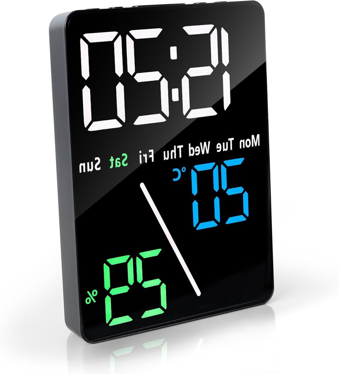 5,7" digitale LED-wekker – ochtendwekker met 1 USB-oplaadpoort – temperatuur, datum – instelbare helderheid – snooze – 2 alarmen – bureauklok voor slaapkamer, kantoor, thuis.