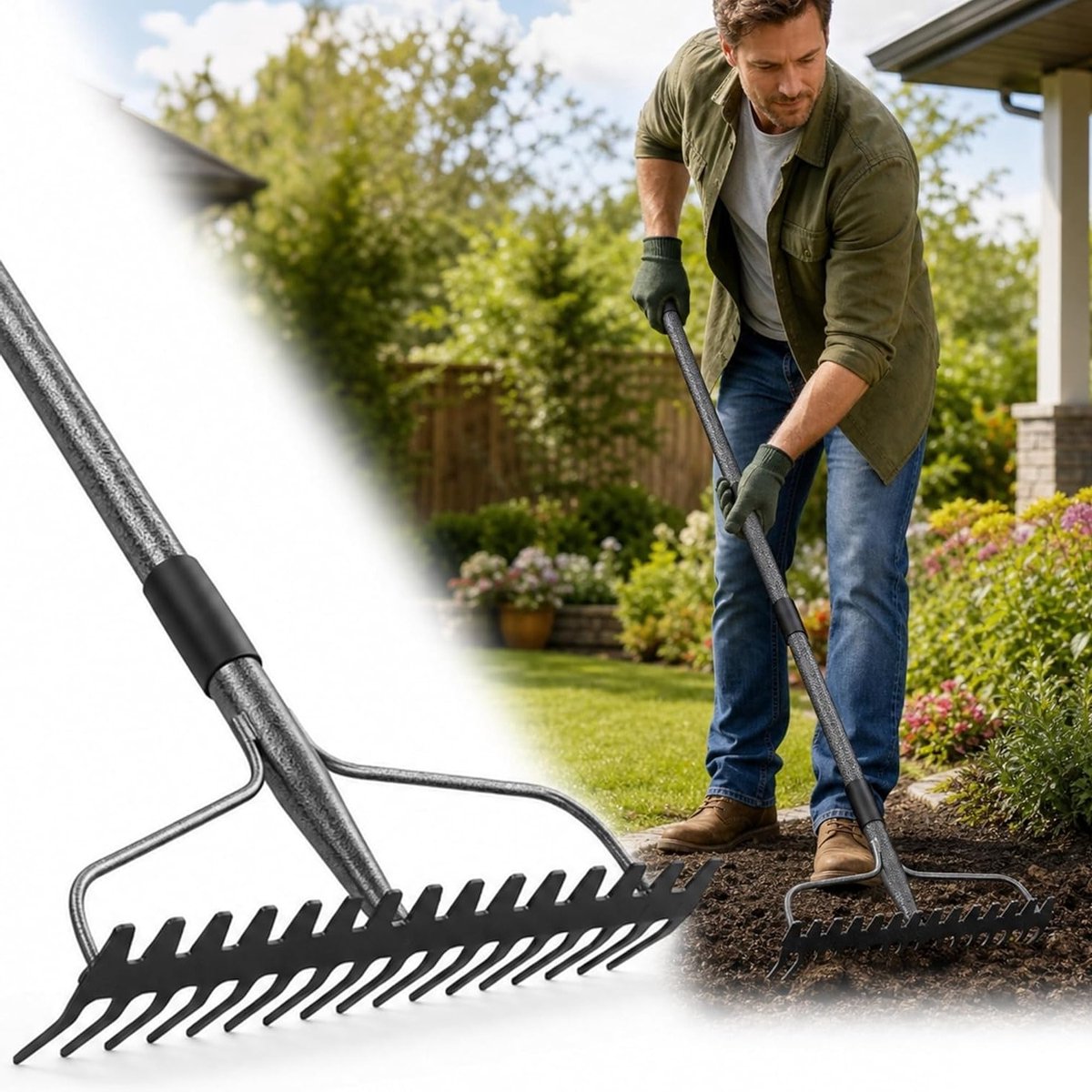 Robuuste Tuinhark met 17 Tanden en RVS Handvat van 195 cm - Ideaal voor Tuinonderhoud en Bodembewerking