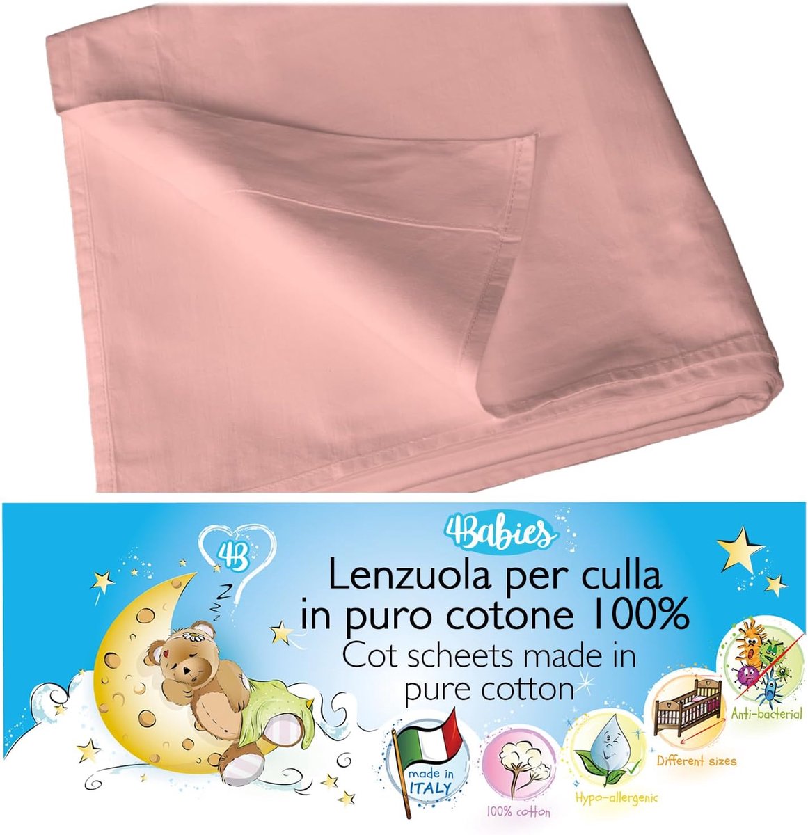 SnelShoppen - Topper voor wieg - Praline Roze - 100% Katoen, Hypoallergeen, Ademend, Perfect voor Sensitieve Babyhuid, Comfortabel en Gezond, Ideaal v