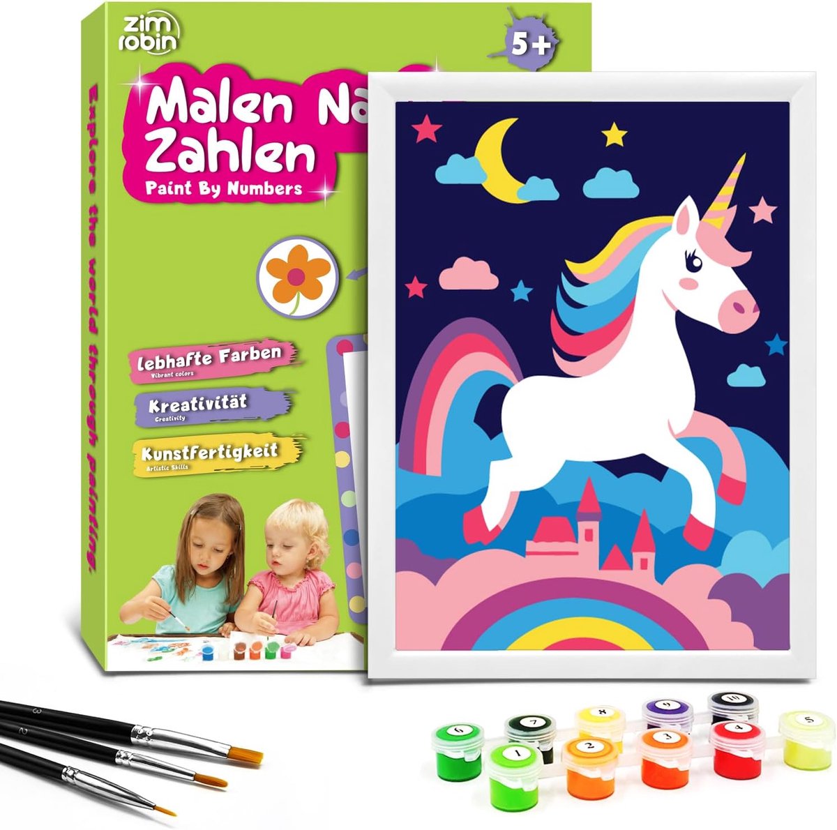 SnelShoppen - Schilderen op Nummer voor Kinderen - Creatief Schilderpakket 13x18 cm met Acrylverf, Penselen en Fotolijst - Perfect Cadeau voor Meisjes